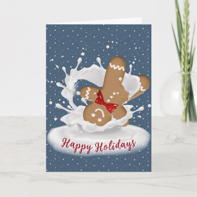 Tarjeta Happy Holidays Gingerbread Man in Milk (Anverso)