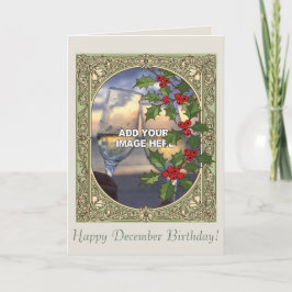 Tarjeta Happy Holidays Holly Berry Art Nouveau Christmas