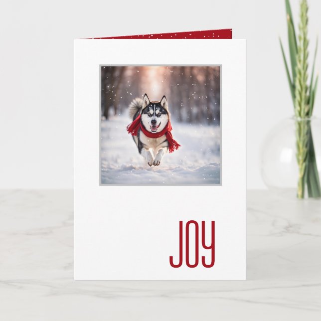 Tarjeta Happy Holidays Husky With a Red Scarf (Anverso)