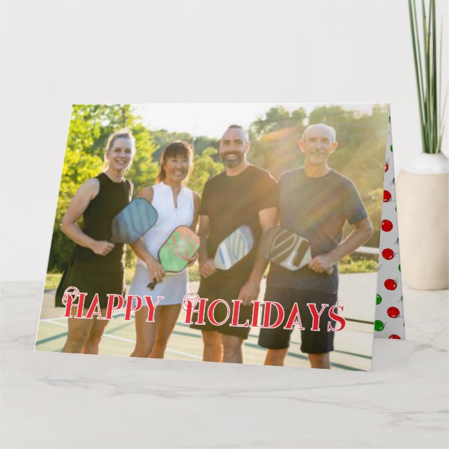 Tarjeta Happy Holidays Pickleball Family Photo Personalize (Anverso)