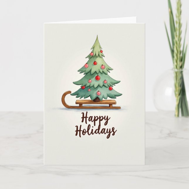 Tarjeta Happy Holidays Tree on Sled Card (Anverso)