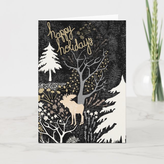 Tarjeta Happy Holidays Woodland Moose Holiday Card (Anverso)