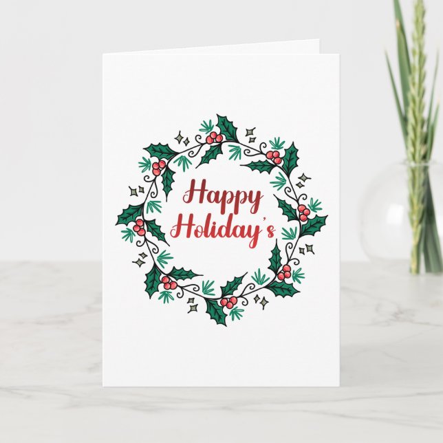 Tarjeta Happy Holiday's Wreath Folded Greeting Card (Anverso)