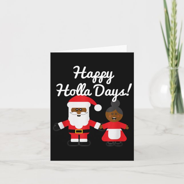 Tarjeta Happy Holla Days Santa And Mrs Claus Black Christm (Anverso)