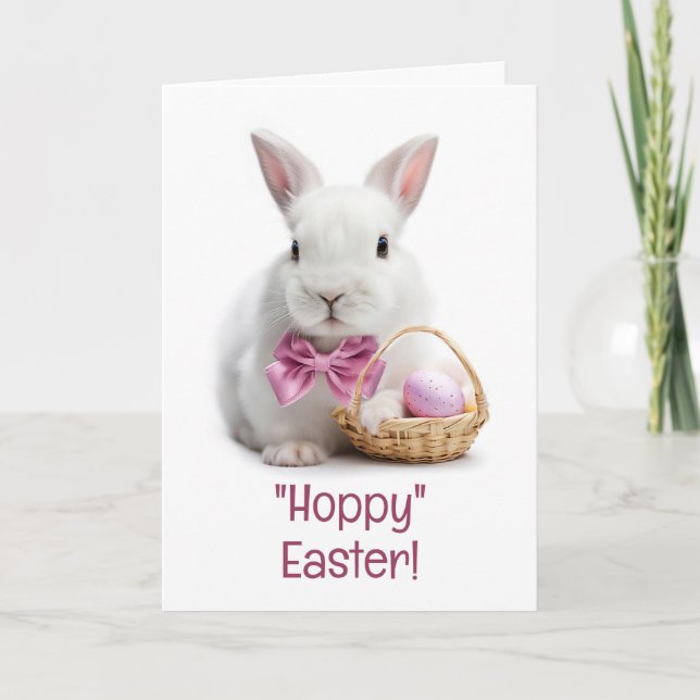 Tarjeta Happy Hoppy Easter White Bunny Eggs (Anverso)