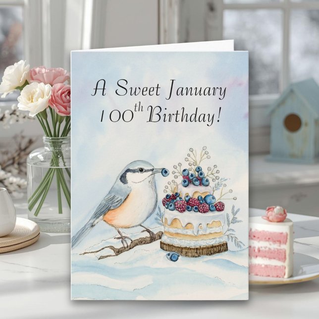 Tarjeta Happy January 100th Birthday Nuthatch Bird (Subido por el creador)