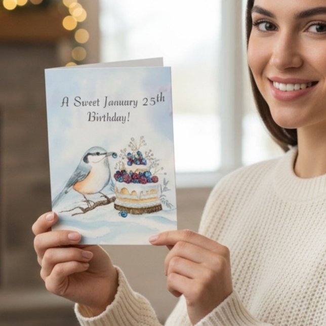 Tarjeta Happy January 25th Birthday Nuthatch Bird (Subido por el creador)