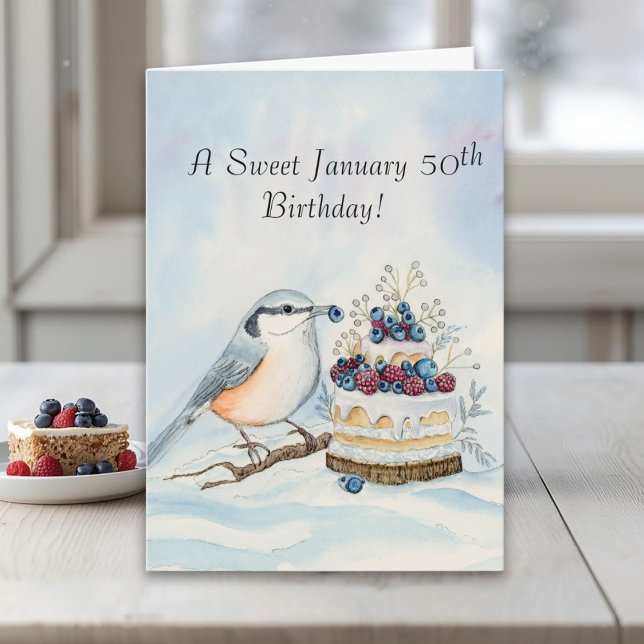 Tarjeta Happy January 50th Birthday Nuthatch Bird (Subido por el creador)