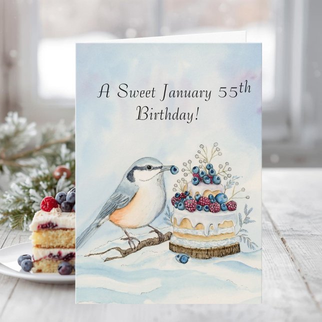 Tarjeta Happy January 55th Birthday Nuthatch Bird (Subido por el creador)