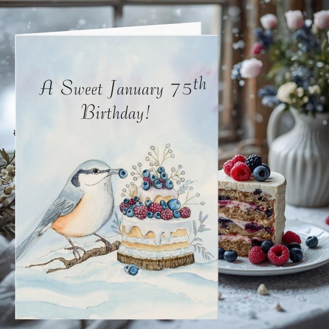 Tarjeta Happy January 75th Birthday Nuthatch Bird (Subido por el creador)