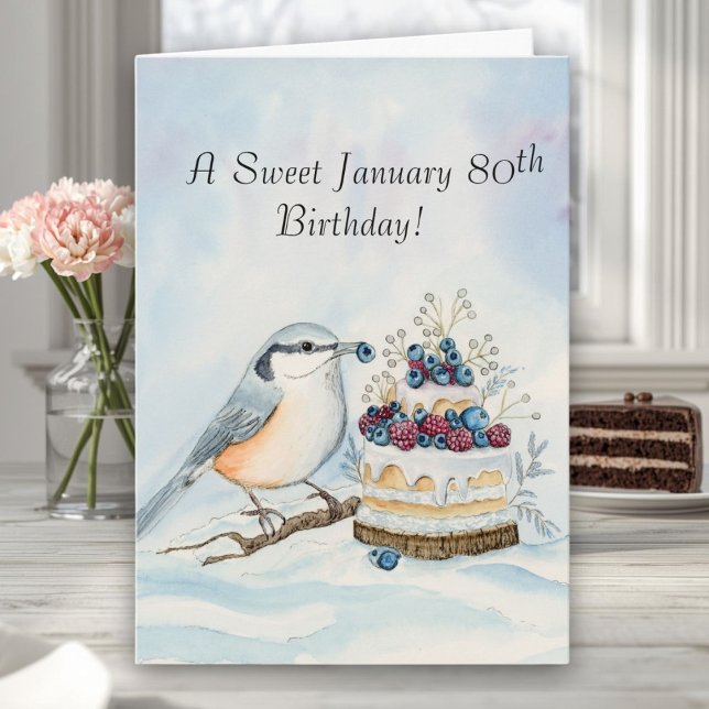 Tarjeta Happy January 80th Birthday Nuthatch Bird (Subido por el creador)