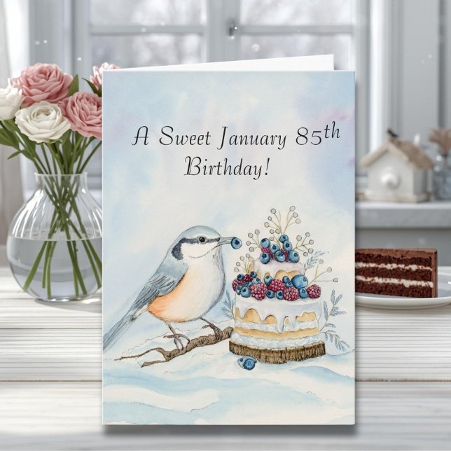 Tarjeta Happy January 85th Birthday Nuthatch Bird (Subido por el creador)
