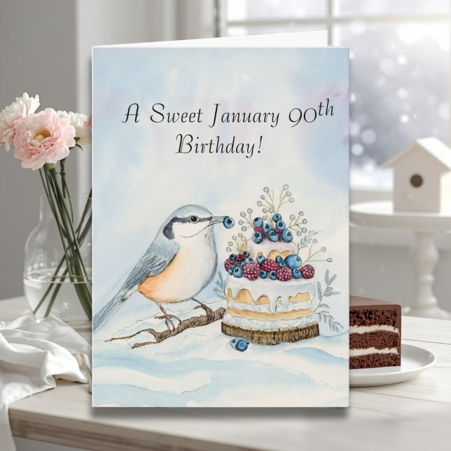 Tarjeta Happy January 90th Birthday Nuthatch Bird (Subido por el creador)