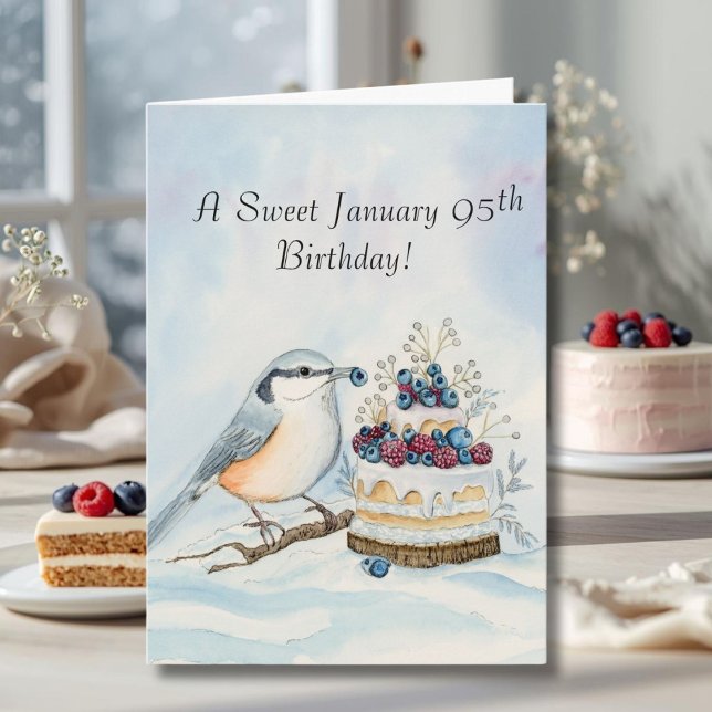 Tarjeta Happy January 95th Birthday Nuthatch Bird (Subido por el creador)