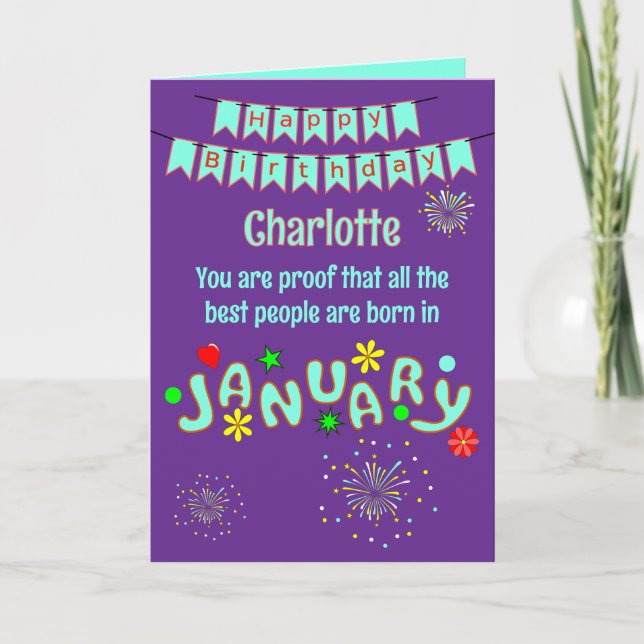 Tarjeta Happy January Birthday Folded Greeting Card (Anverso)