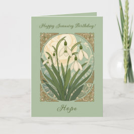 Tarjeta Happy January Birthday Galanthus Flowers Art Nouve