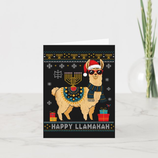 Tarjeta Happy Llamakah Funny Ugly Hanukkah Sweater Llama P (Anverso)