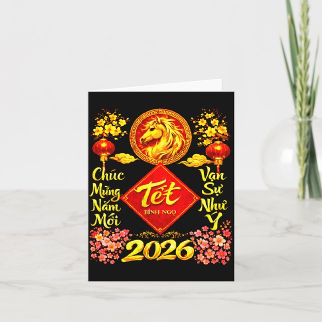 Tarjeta Happy Lunar New Year 2026 Year Of The Horse Tet Ng (Anverso)