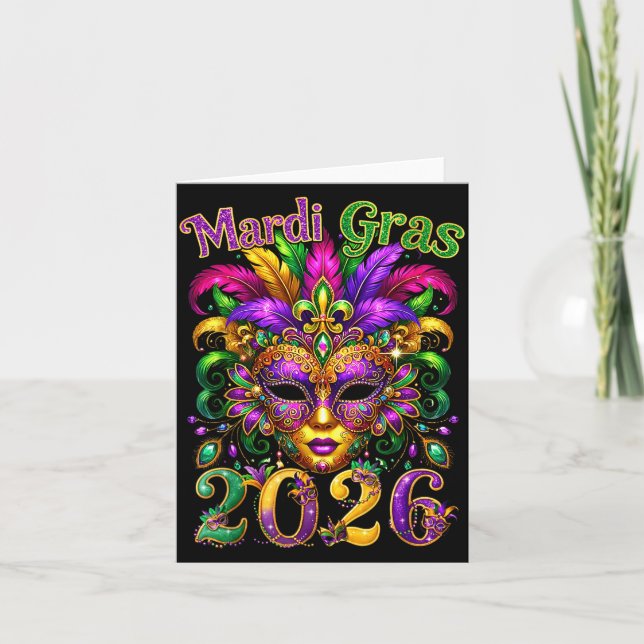 Tarjeta Happy Mardi Gras 2026 Jester Hat New Orleans Men W (Anverso)