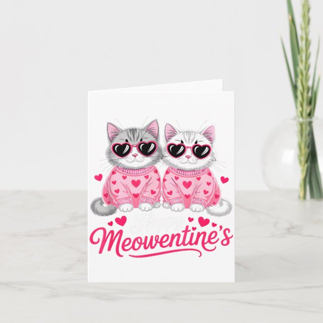 Tarjeta Happy Meowentine’s Cute Romantic Cats Couple Valen (Anverso)