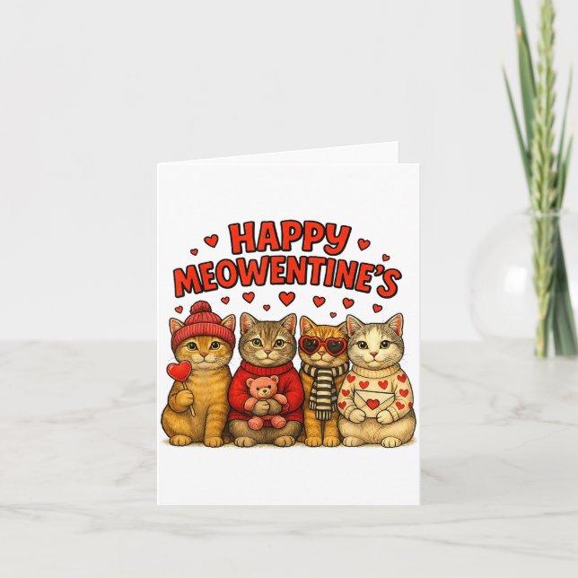 Tarjeta Happy Meowentines Cute Valentine Cats Love Women M (Anverso)