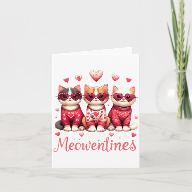 Tarjeta Happy Meowentines Funny Cute Valentine Cats Love C (Anverso)