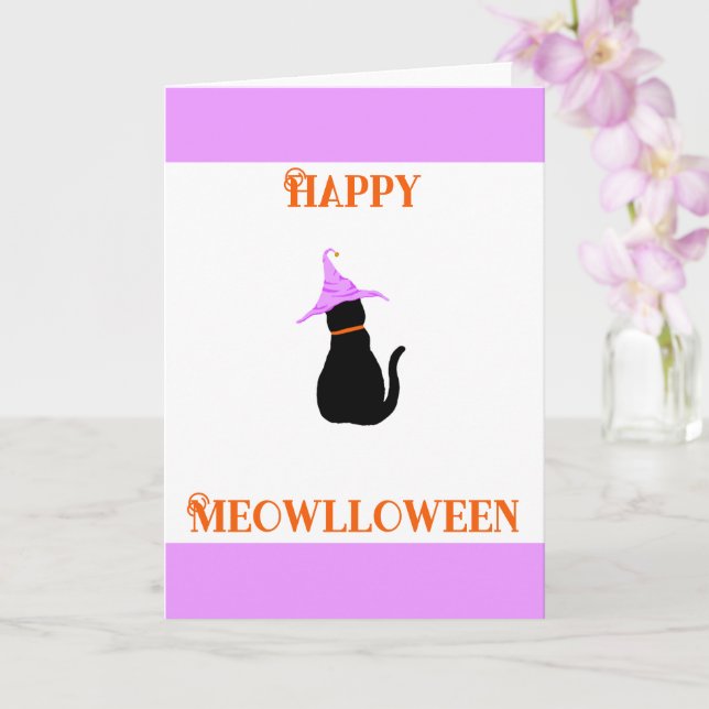 Tarjeta Happy Meowlloween Halloween (Orquídea)