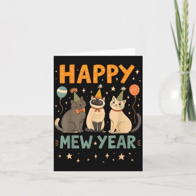 Tarjeta Happy Mew Year Cat Party  (Anverso)