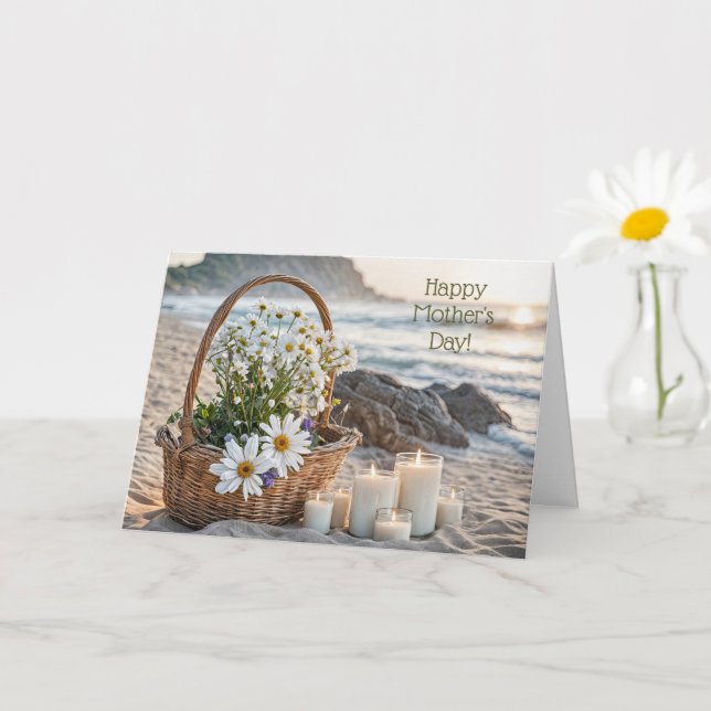 Tarjeta Happy Mothers Day Basket of Flowers and Candles (Planta pequeña)