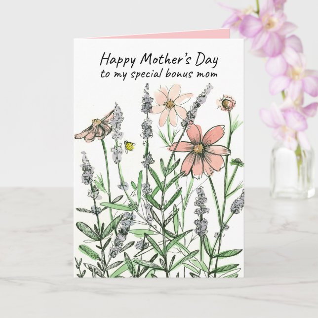 Tarjeta Happy Mother's Day Bonus Mom Honeybee Wildflowers (Orquídea)