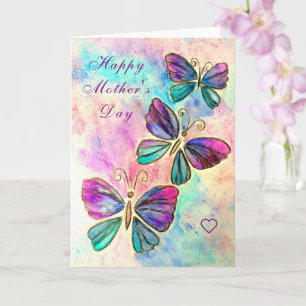Tarjeta Happy Mother's Day Card Purple Pink Butterflies