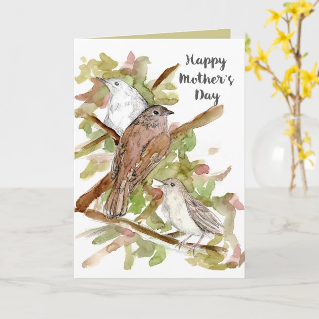 Tarjeta Happy Mother's Day Nightingale Birds in Tree  (flor amarilla)