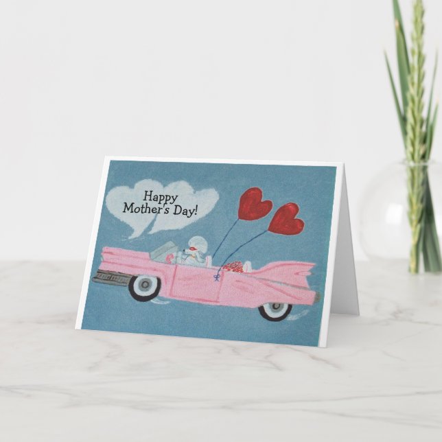 Tarjeta Happy Mother's Day! Poodle in pink convertible (Anverso)