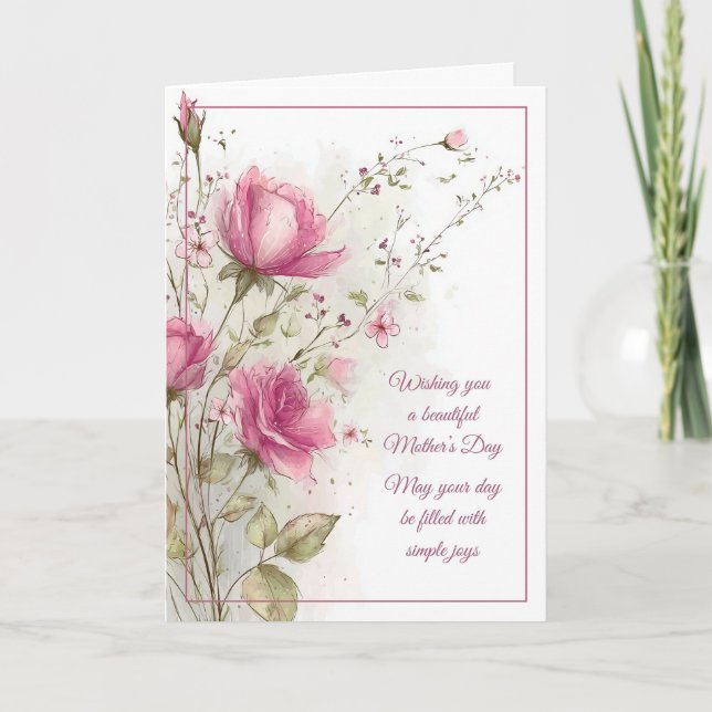 Tarjeta Happy Mother's Day Soft Feminine Pink Rose (Anverso)