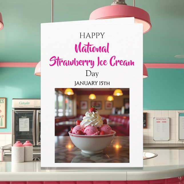 Tarjeta Happy National Strawberry Ice Cream Day | Jan 15th (Subido por el creador)