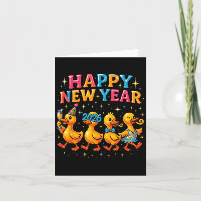 Tarjeta Happy New Year 2026 Cute Duck Party Gift  (Anverso)