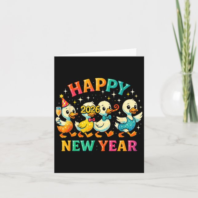 Tarjeta Happy New Year 2026 Cute Duck Party Gift  (Anverso)