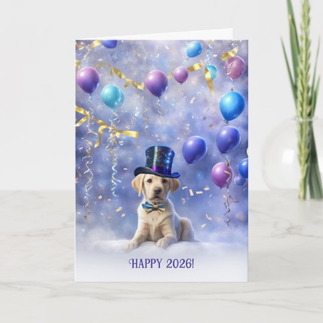Tarjeta Happy New Year 2026 Cute Yellow Labrador Retriever (Anverso)