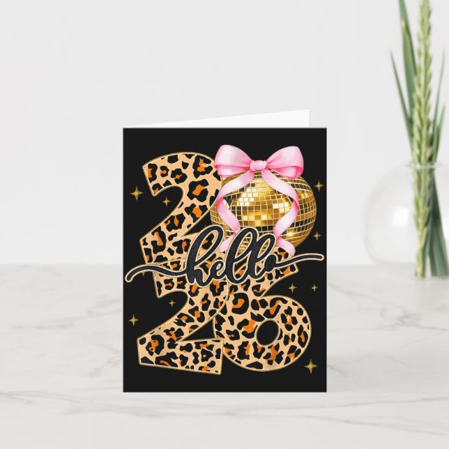 Tarjeta Happy New Year 2026 Disco Ball Bow New Year's Eve  (Anverso)