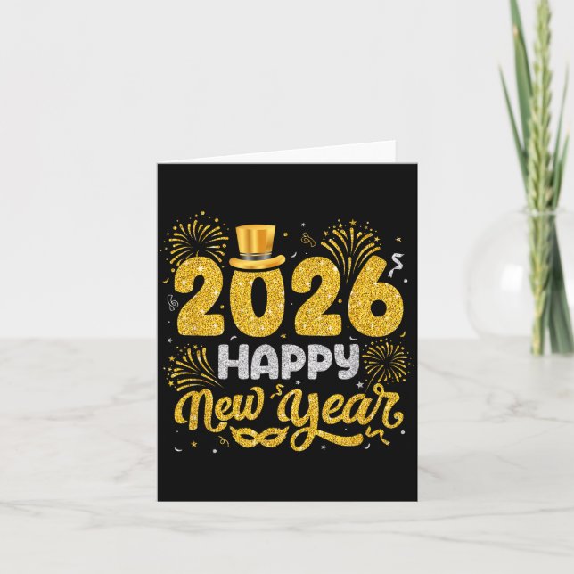 Tarjeta Happy New Year 2026 Fireworks New Years Eve Men Wo (Anverso)