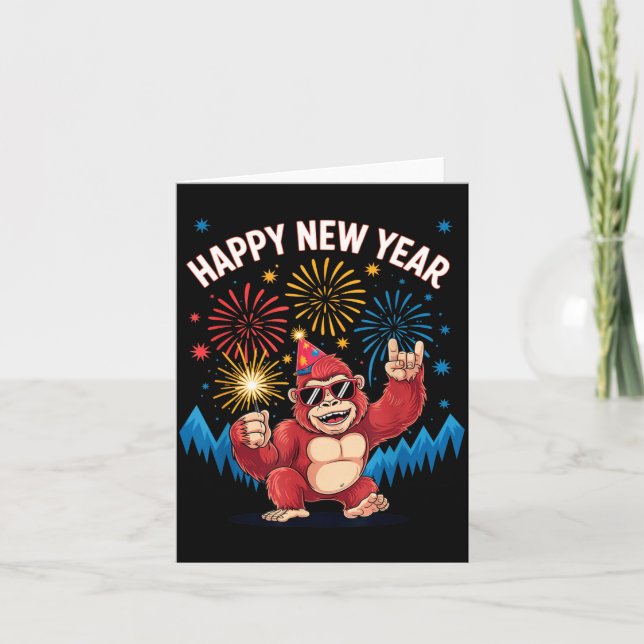 Tarjeta Happy New Year 2026 Funny Kids Bigfoot Lovers Part (Anverso)