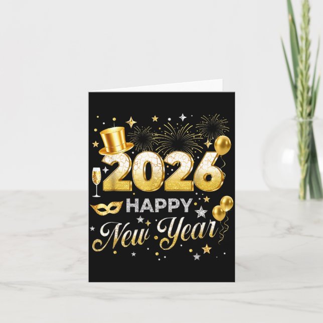 Tarjeta Happy New Year 2026 Funny New Years Eve Party Men  (Anverso)