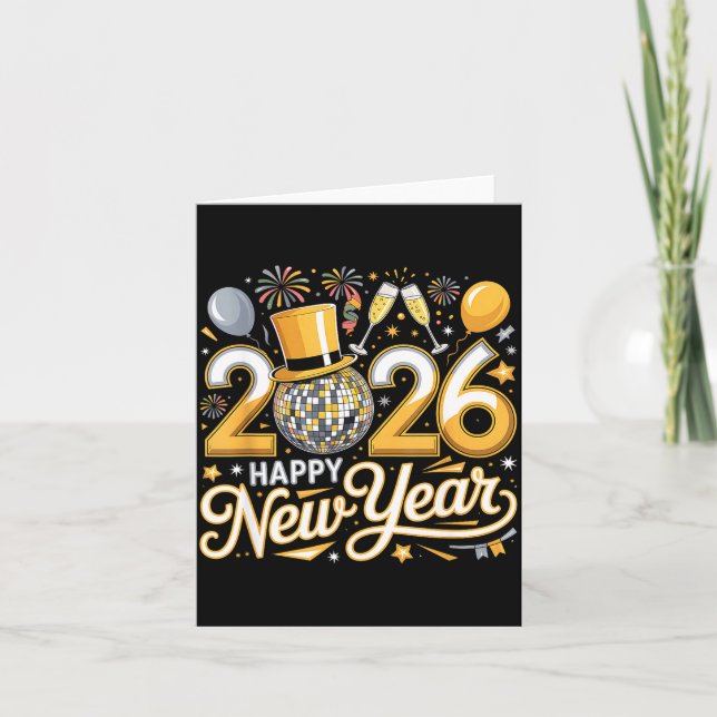 Tarjeta Happy New Year 2026 Gold Party Celebration Gift  (Anverso)
