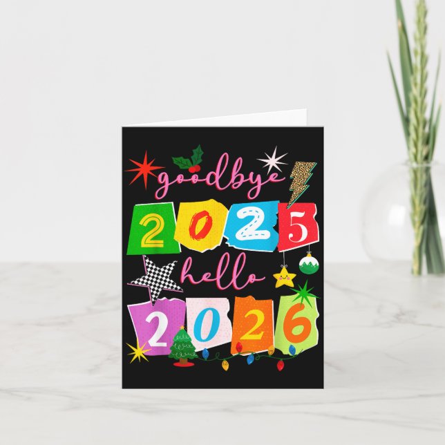 Tarjeta Happy New Year 2026 Goodbye 2025 Hello 2026  (Anverso)