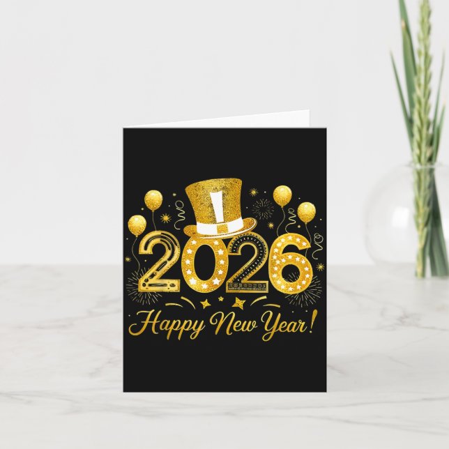 Tarjeta Happy New Year Balloons Party 2026 Together Family (Anverso)