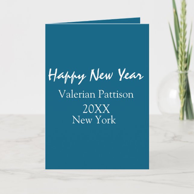Tarjeta Happy new year blue name place year boho simple  (Anverso)