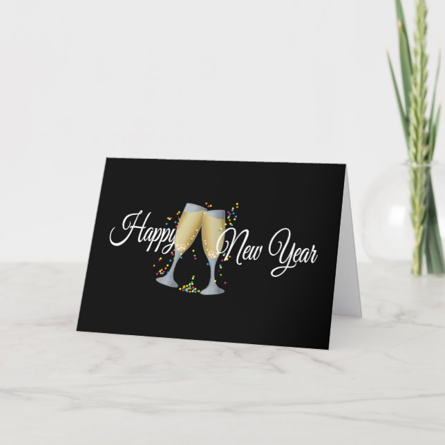 Tarjeta Happy New Year Champagne & Confetti New Year Cards (Anverso)