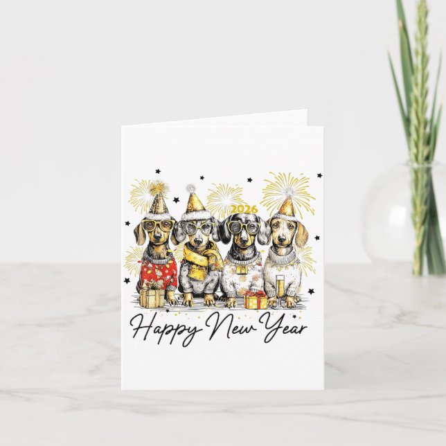 Tarjeta Happy New Year Dachshund Dog Lover 2026 New Year H (Anverso)