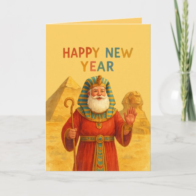 Tarjeta Happy New Year Egyptian Pharaoh Santa Funny art  (Anverso)