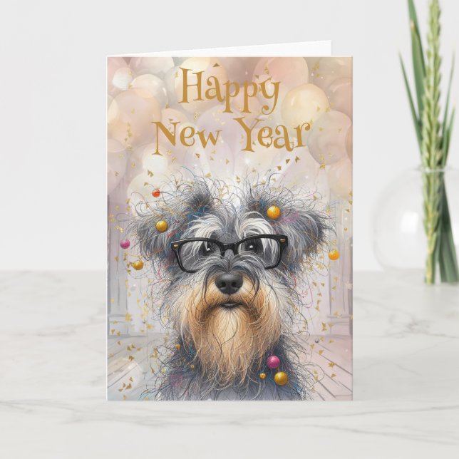 Tarjeta Happy New Year Funny Shaggy Dog (Anverso)